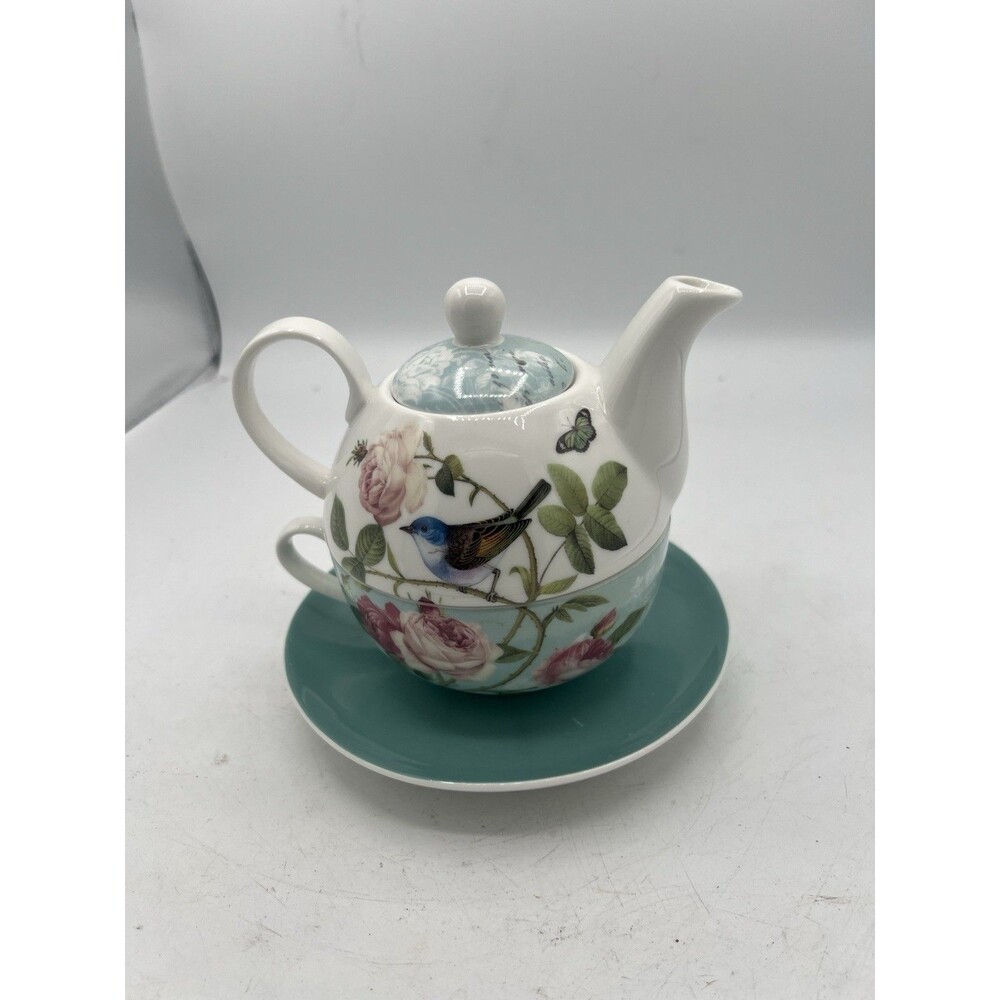 Grace Teaware Robin's Rose Garden Fine Porcelain Tea For One Set